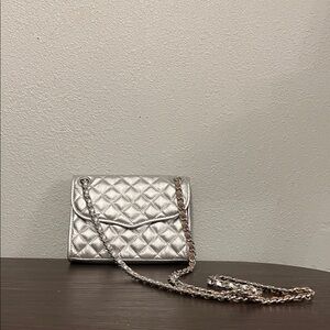 Rebecca Minkoff Quilted Metallic Silver Chain Crossbody